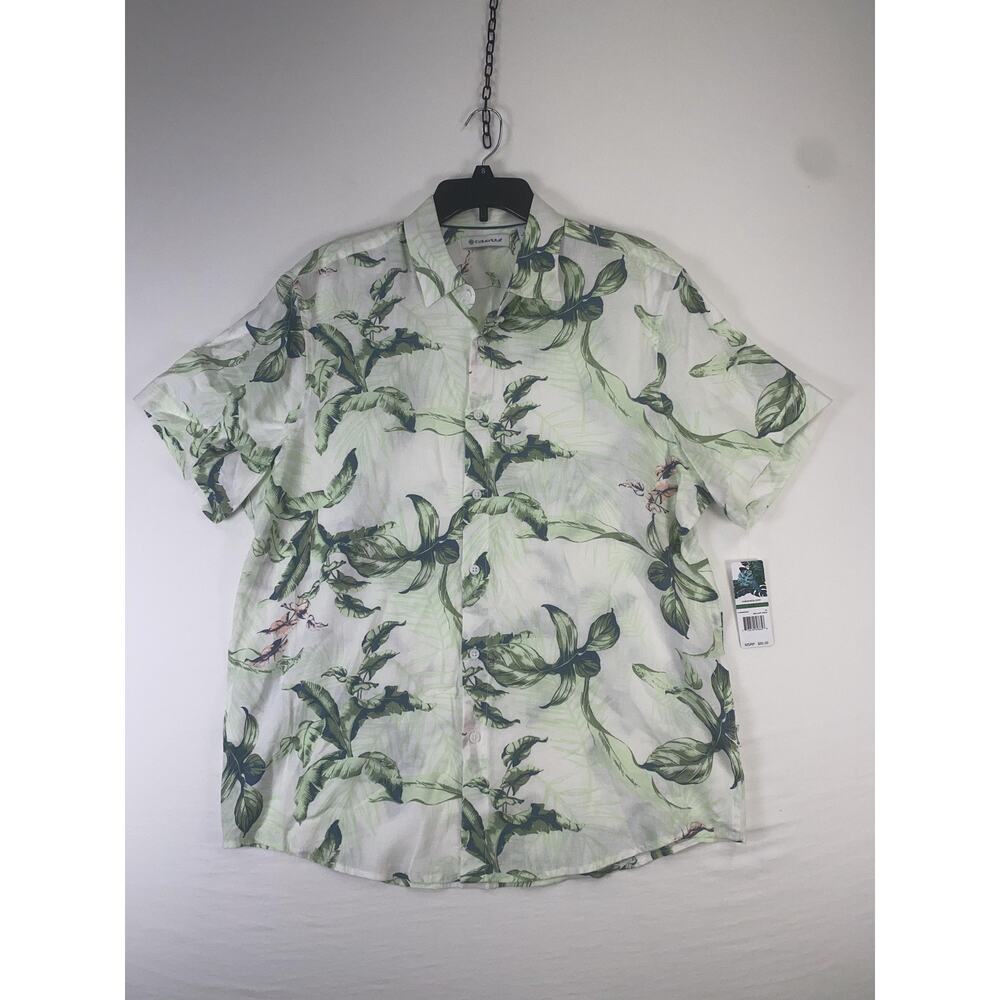 Cubavera Shirt Mens Large White Hawaiian Short Sleeve Button Up Linen Casual